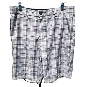 Nike Golf Shorts Mens 34 Gray Plaid Dri-Fit Standard Fit Performance Tech Blend